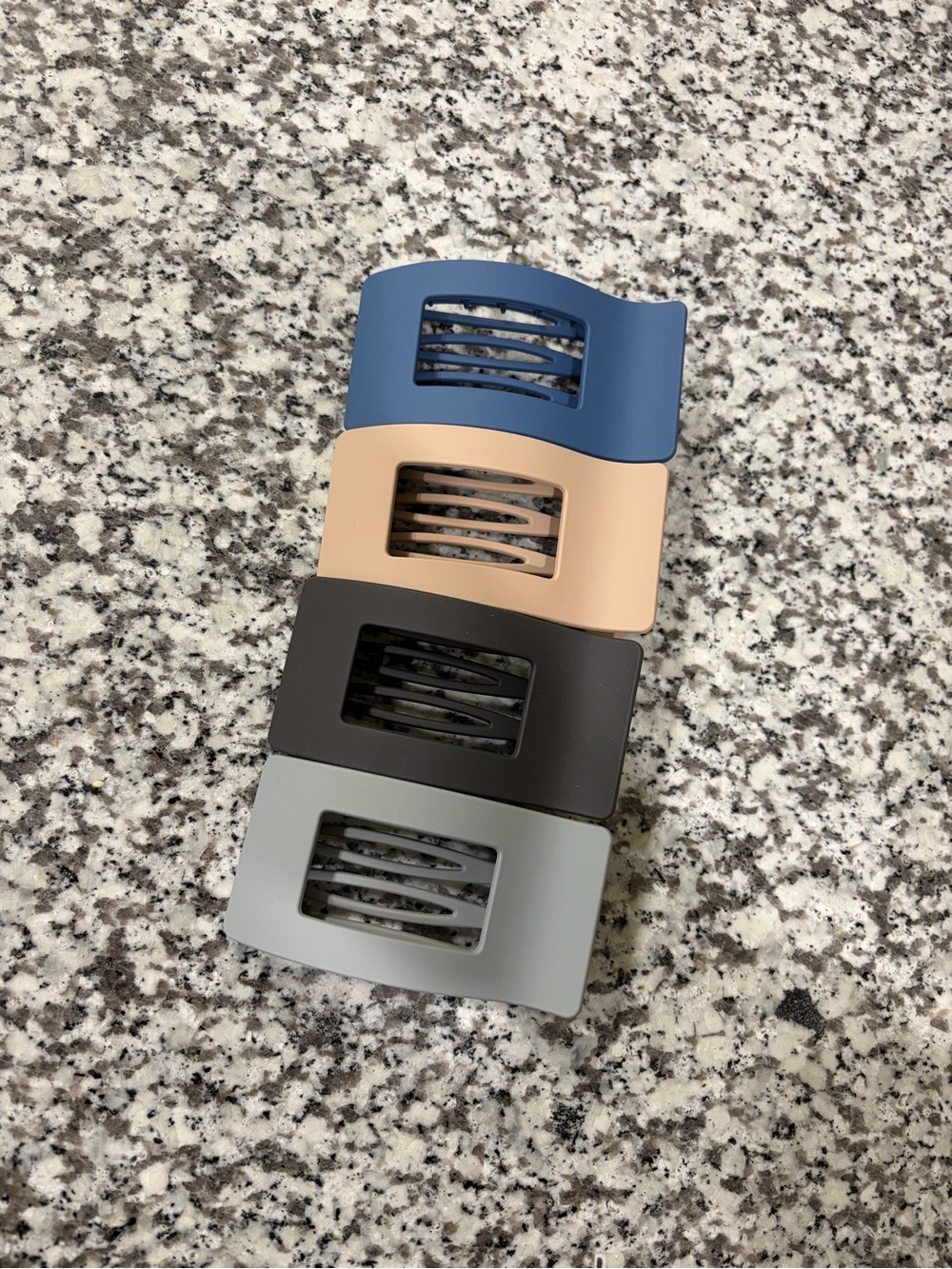Set of 4 Matte Rectangle Hair Claw Clips - Blue, Beige, Black, Gray
